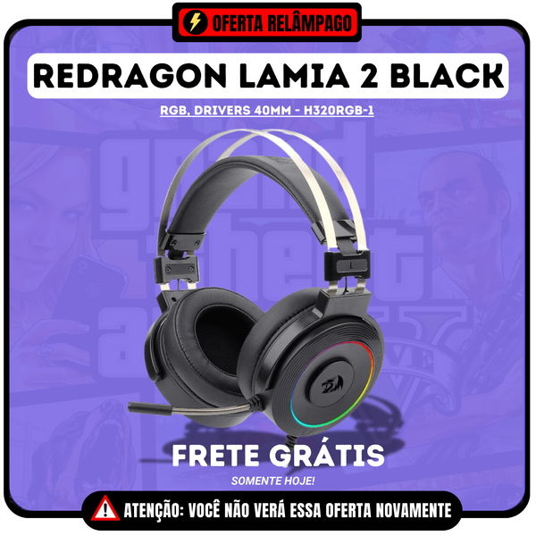 Headset Gamer Redragon Lamia 2 Black , RGB, Drivers 40mm - H320RGB-1