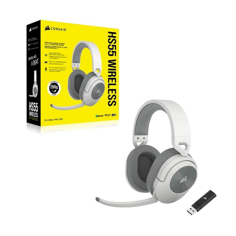 Headset Gamer Sem Fio Corsair HS55, 7.1 Surround, Driver 50mm, Wireless, Branco - CA-9011281-NA